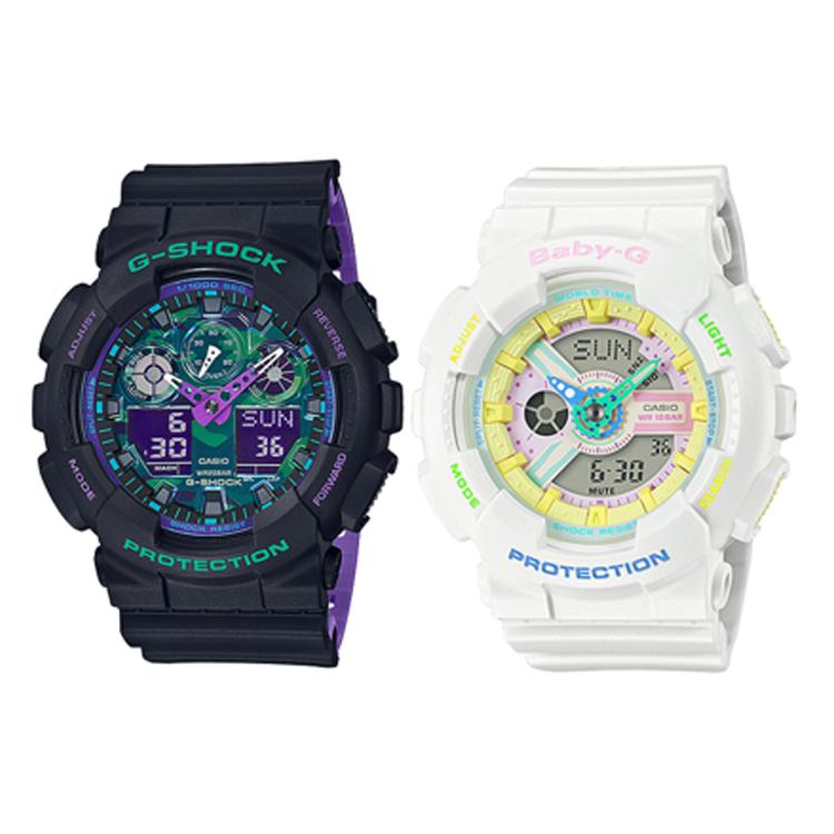 CASIO Unisex Pair Table Series Watch GA-100BL-1A&BA-110TM-7A