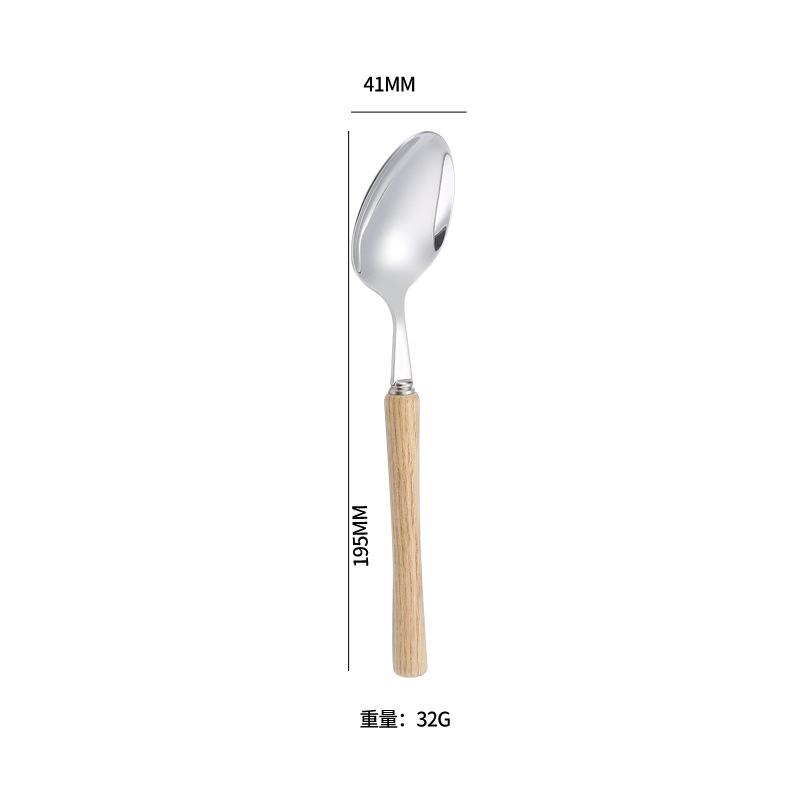 Wooden Handle Cutlery Set 304 Stainless Steel Knife Fork Spoon Teaspoon Dinnerware Set  Japanese Tableware Kitchen Utensils