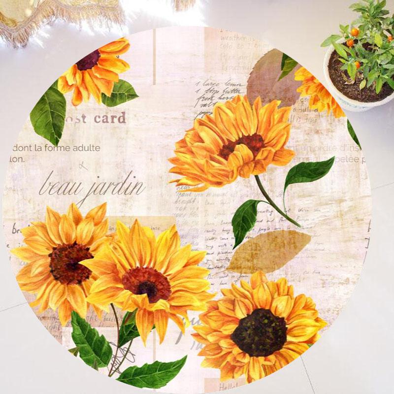 Chic You Are My Sunshine Sunflower Round Rug Living Room Bedroom Modern Floral Rug Floor Mat Chair Home