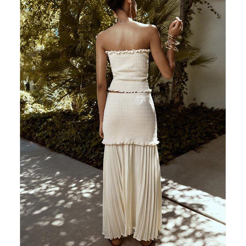 Spring and Summer New Knitting Tube Top Tops 4192043 Small Pleated Hem High Waist Knitted Skirt 4192042