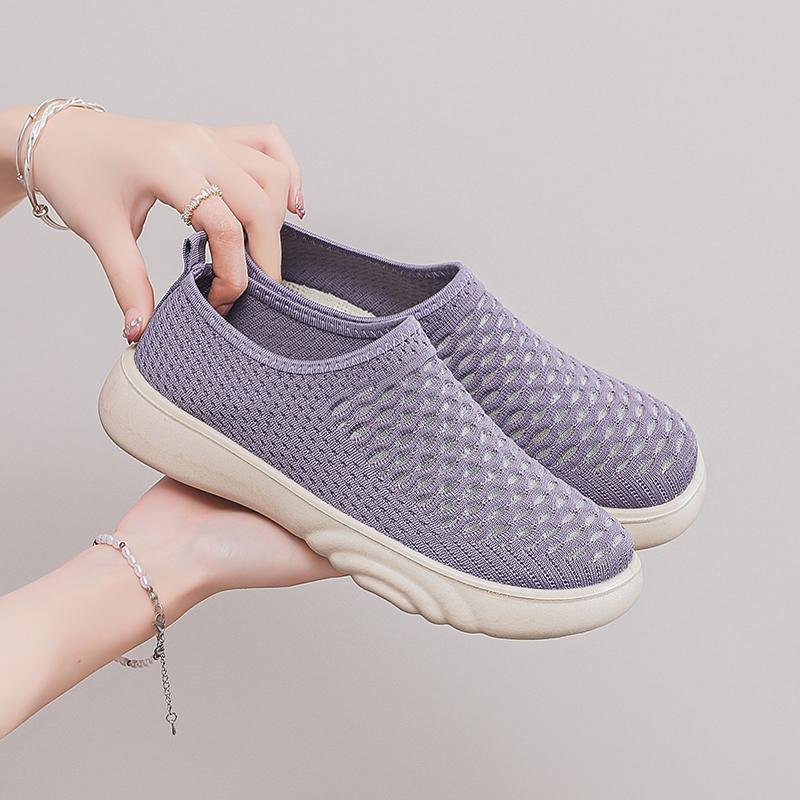 Fashion 2025 Summer New Women's Soft Bottom Breathable Fly Mesh Non-slip Sports Mom Shoes Flat Bottom Walking Women's Shoes