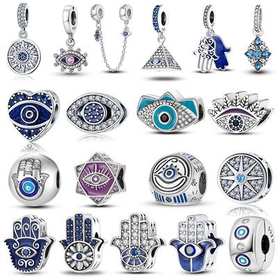 925 Silver Protective Hamsa Khamsah Hand of Fatima Maria Miriam Charms Fit Fashion Bracelet Diy Eye of Providence Beads