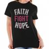 Faith Fight Hope Pink Breast Cancer Ribbon Womens Graphic Crewneck T Shirt Tee