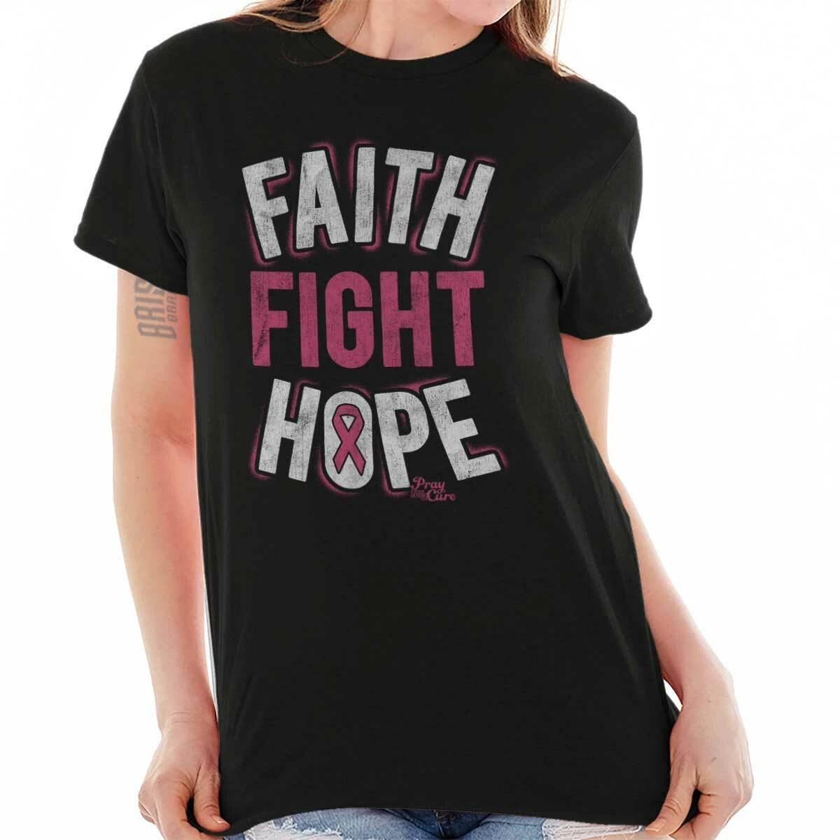 Faith Fight Hope Pink Breast Cancer Ribbon Womens Graphic Crewneck T Shirt Tee XXXXL