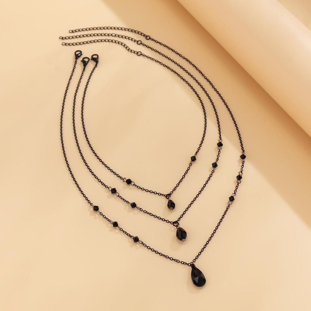 Layered Black Chain with Droplet Pendants Necklace for Women Trendy Charms Separable Chains Accessories on Neck Fashion Jewelry