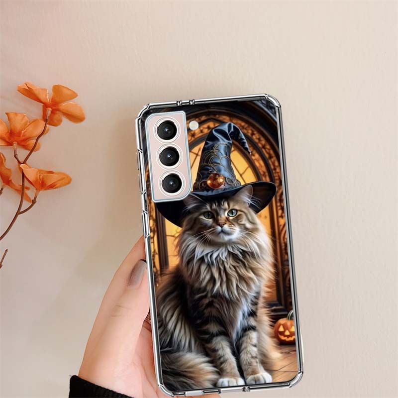 Halloween Magic Cat Clear Phone Cases for Samsung S26 Ultra Galaxy S25 Edge S24 S23 FE S21 Plus S20 S22 S10 Cover Patterned Comp