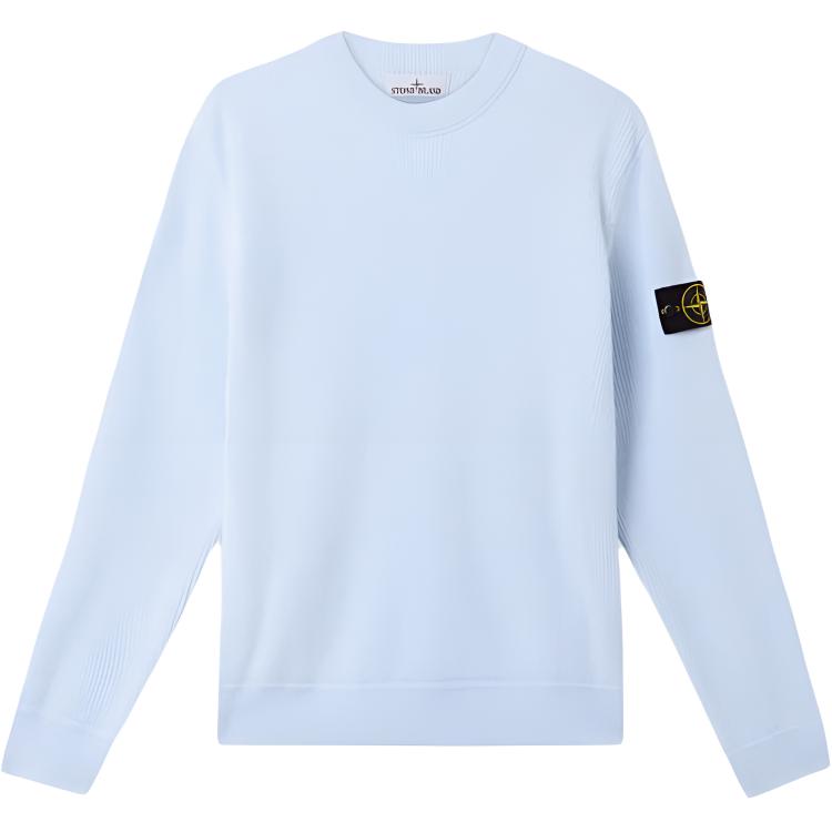 Stone Island Logo Patch Ribbelige Ronde Hals Trui Heren trui Lichtblauw K1S1551000-54S00D8-V0041 L