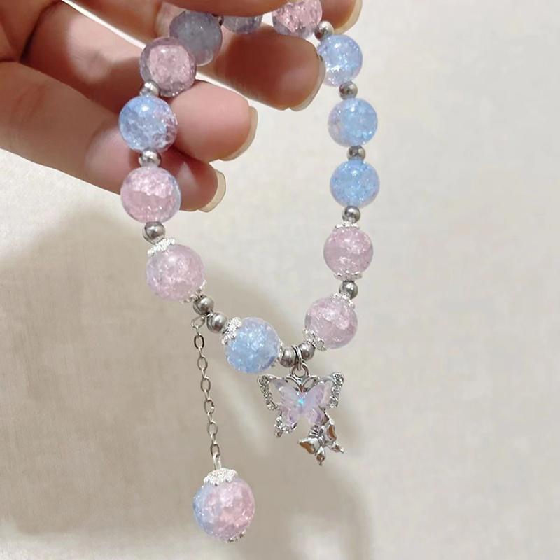 Fashion Crystal Butterfly Bracelet Colorful Beads Charm Elastic Bracelet Women Jewelry Accessories Gifts