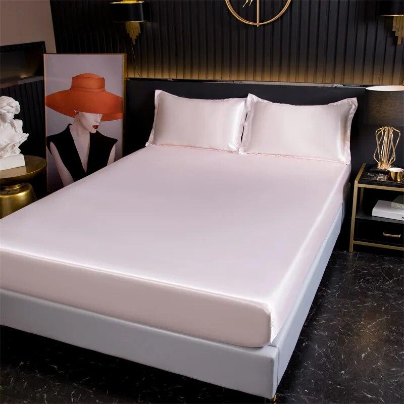 Luxury Satin Fitted Sheet High-End Solid Color Mattress Cover With Elastic Band Bedsheet 140x200 200x220 Fit Sheet
