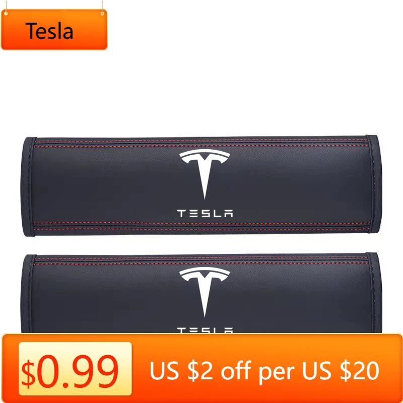 Car Sticker Tesla 2Pcs Leather Car Seat Safety Belt Shoulder Protection Cover For Tesla Model 3 Model S X Model Y Roadster Space
