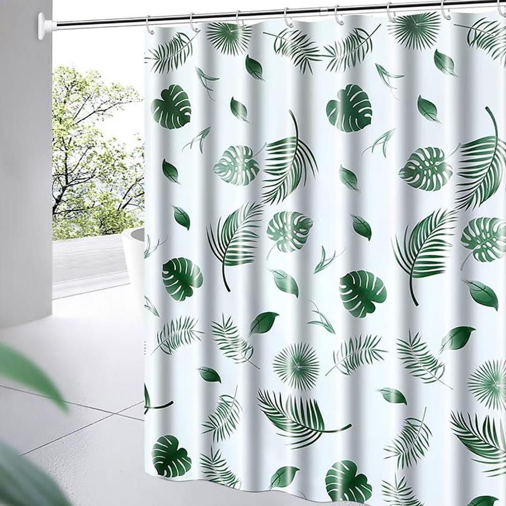 Shower Curtain Liner, 4G PEVA Green Leaf Shower Liner, Plastic Waterproof Shower Curta, 72x72 inch with Grommet Holes 3 Magnetic Weights