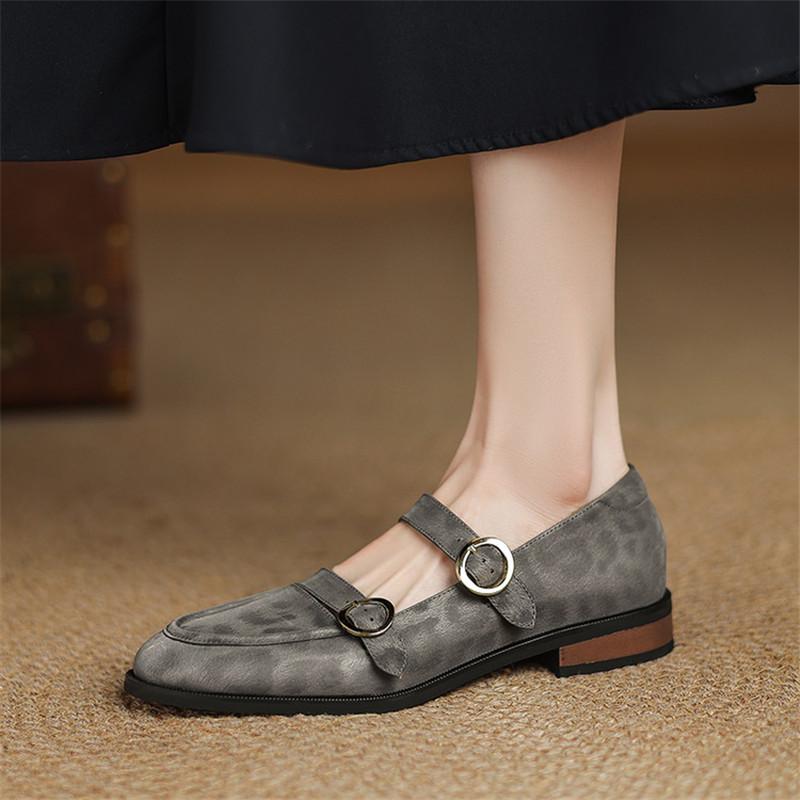 Fashion New Spring/Summer Genuine Leather Women Pumps Shoes for Women Fashion Leopard Print Round Toe Mary Jane Shoes Low Heels Women