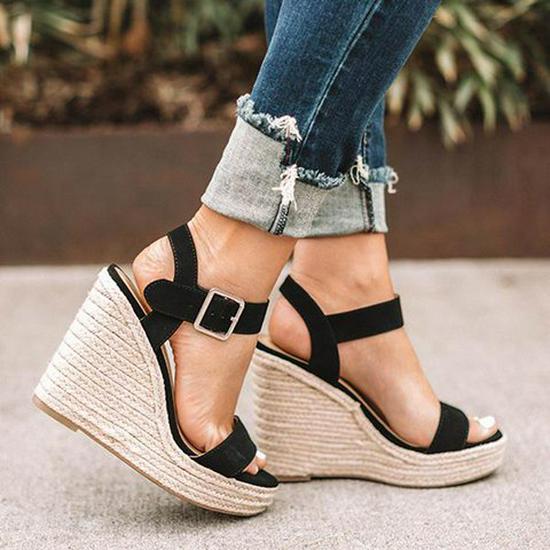 Trendy 2021 European  American High Heel Wedge Espadrille Sandals for Women 37