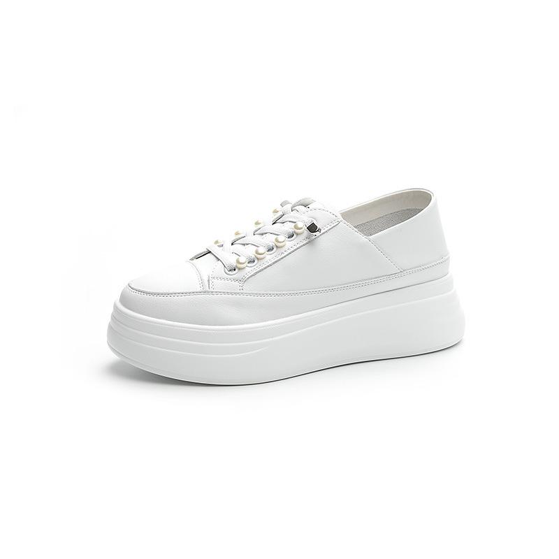 Two Wearing Little White Shoes Women's Spring and Summer New Mesh Breathable Lightweight Thick Sole Heightening Soft Leather Lace-up Casual Shoes