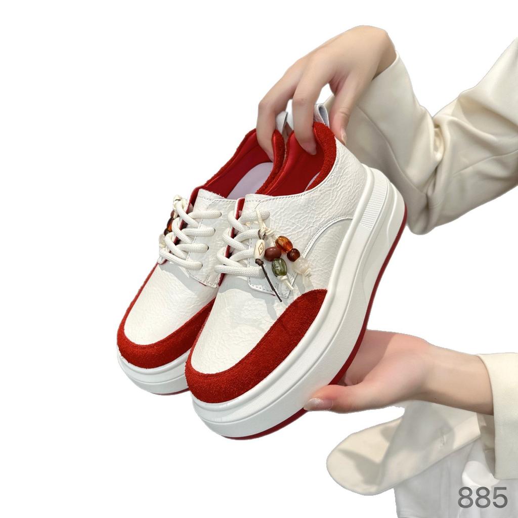 Popular beaded ugly cute little white shoes women's 2025 new autumn niche leather fashion thick-soled foreign casual board shoes