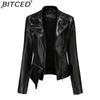 BITCED Studded Fashion Stand Collar Leather Jacket for Women - Solid Colour Spring/Autumn Outerwear - Studded Leather Jacket