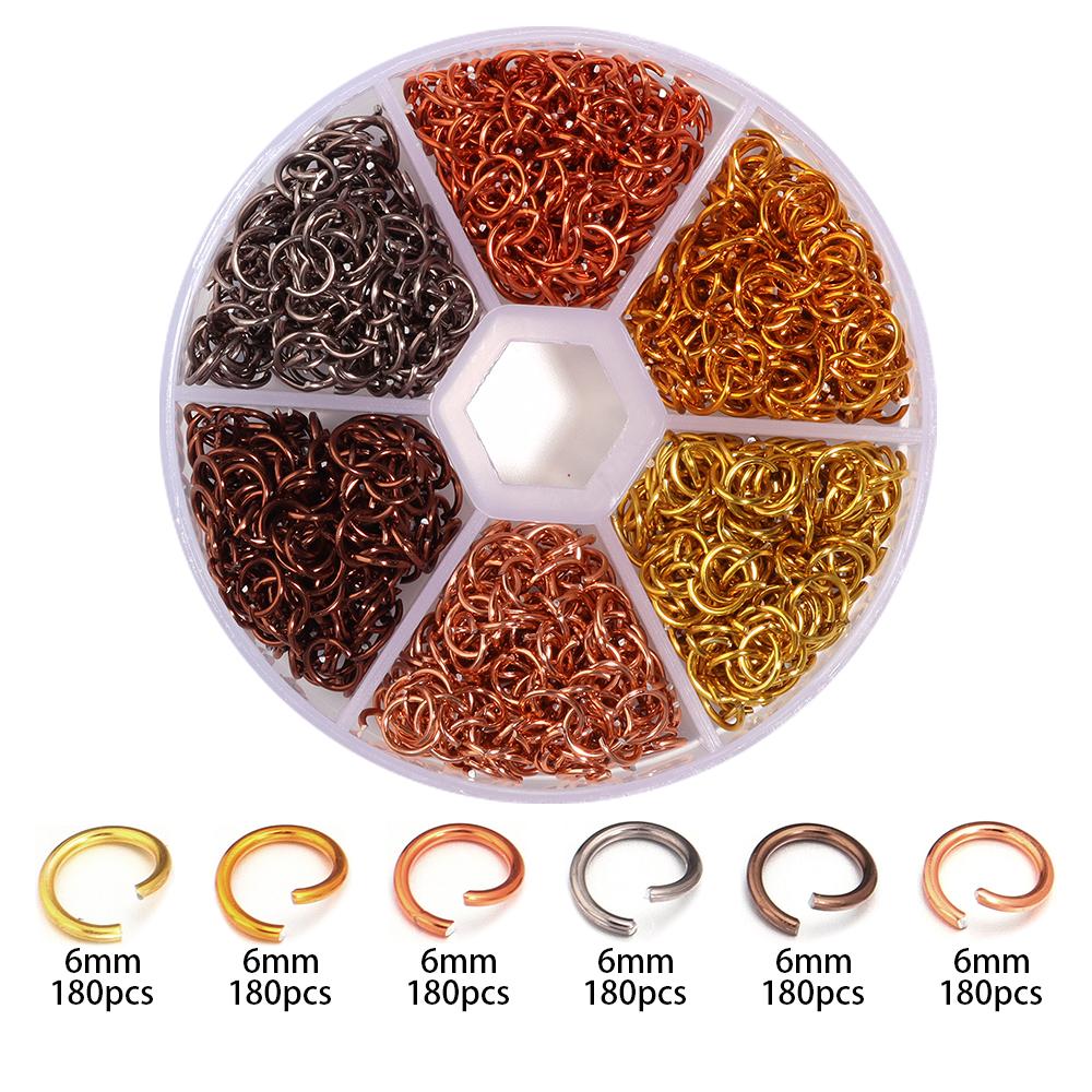 Ca. 1080 Stück/Karton 6 mm Bunte Aluminium Offene Ringe Spalt-Sprungringe Verbinder-Set für Schmuckherstellung DIY Halsketten-Zubehör