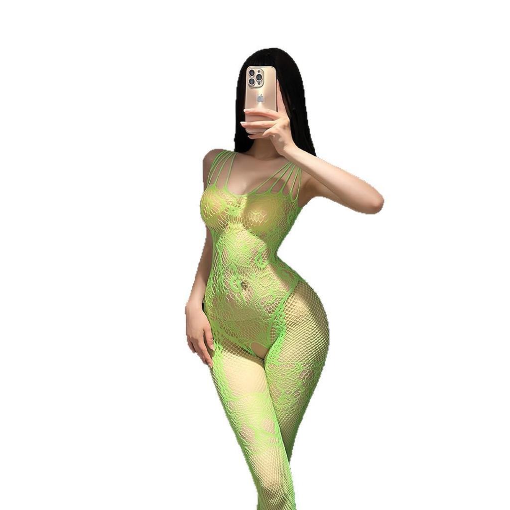 Plus Size Tearable Crotch Fishnet Bodysuit & Stockings - Sexy Hollow-Out Lingerie 015