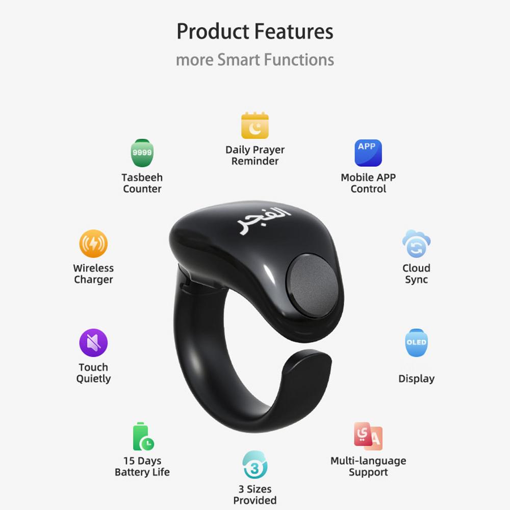 iTasbih Muslim Gift Smart Electronic Counter Digital Azan Alarm Clock Tasbeeh Tasbih Zikr Ring
