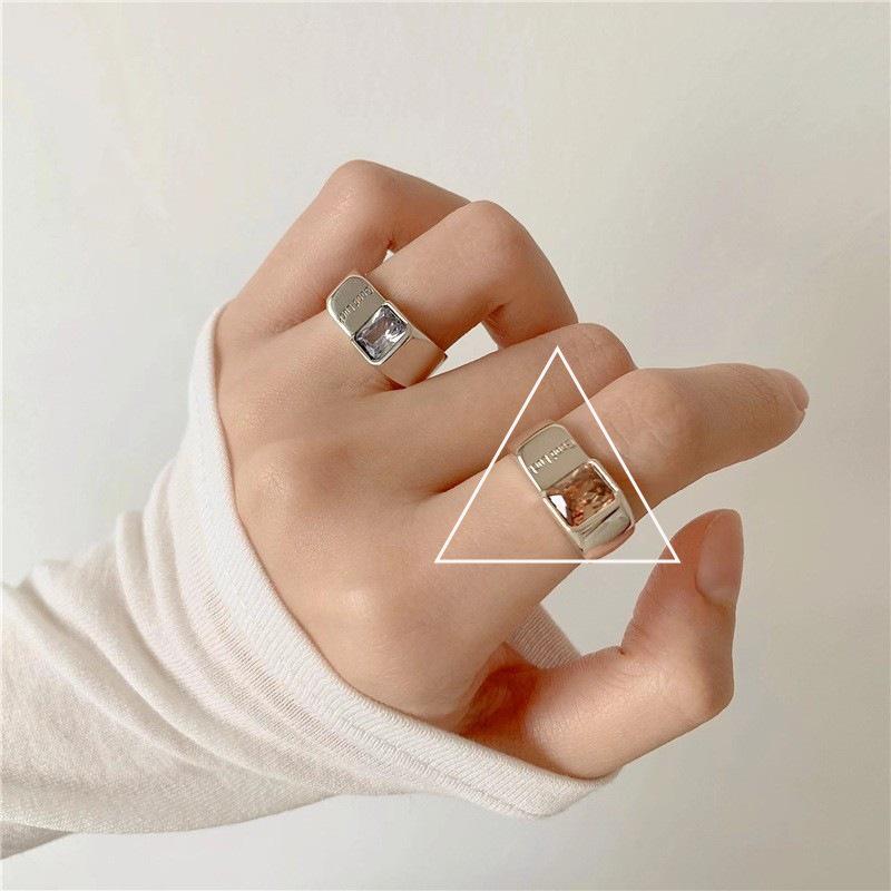 Korean Style Geometric Open Adjustable Letter Zirconia Ring for Women - Trendy Index Finger Jewelry