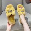 Internet celebrity fluffy slippers women wear 2025 autumn and winter new thick bottom one-word drag small fragrant trend plush slippers