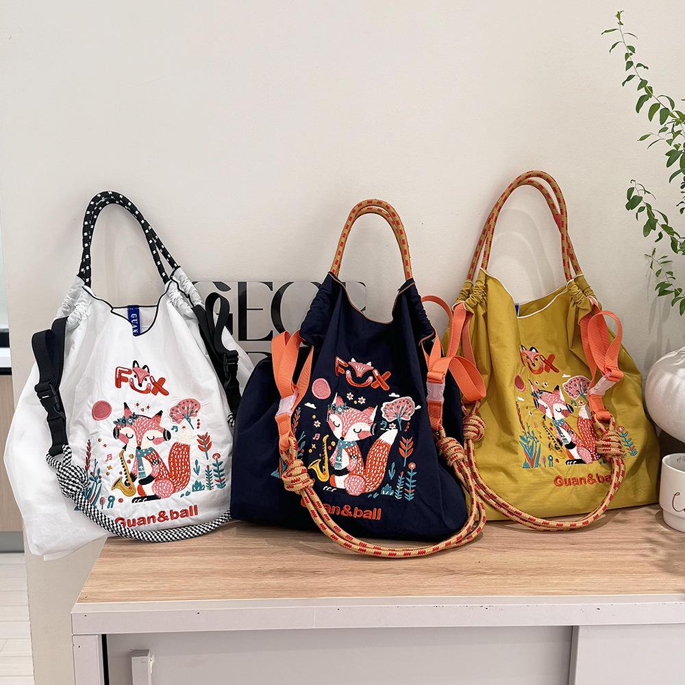 Trendy Large-Capacity Japanese-Style Nylon Embroidery Shoulder Bag for Women