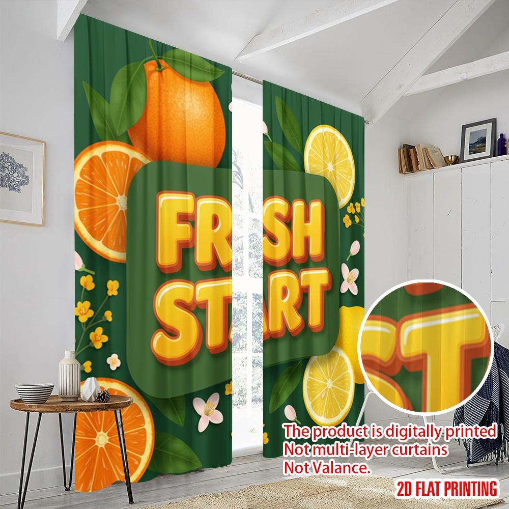 2pcs 2D flat printing Party Curtains Fresh Start Citrus Fruit Polyester Without Electricity Holiday Decorations Use for Indoor