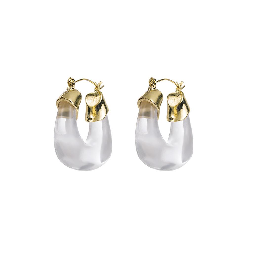 New Transparent Resin Maillard Retro Hong Kong Style Elegant Stud Earrings Minimalist All Match Ear Jewelry For Women