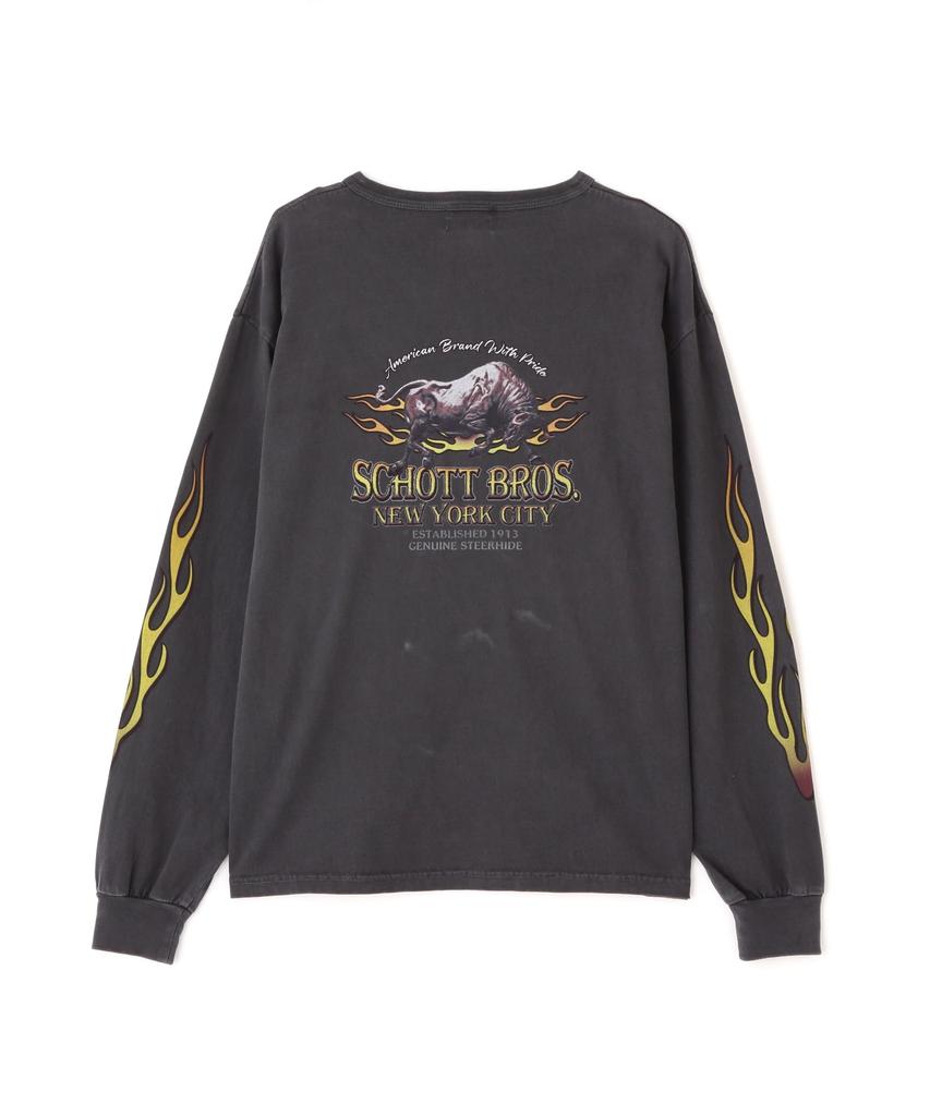 Schott FIRE PTTERN HENLEY LS T-SHIRT, Fire Pattern Henley Neck Long Tee, Men's, Size XL, 010, Black, 782-5230008