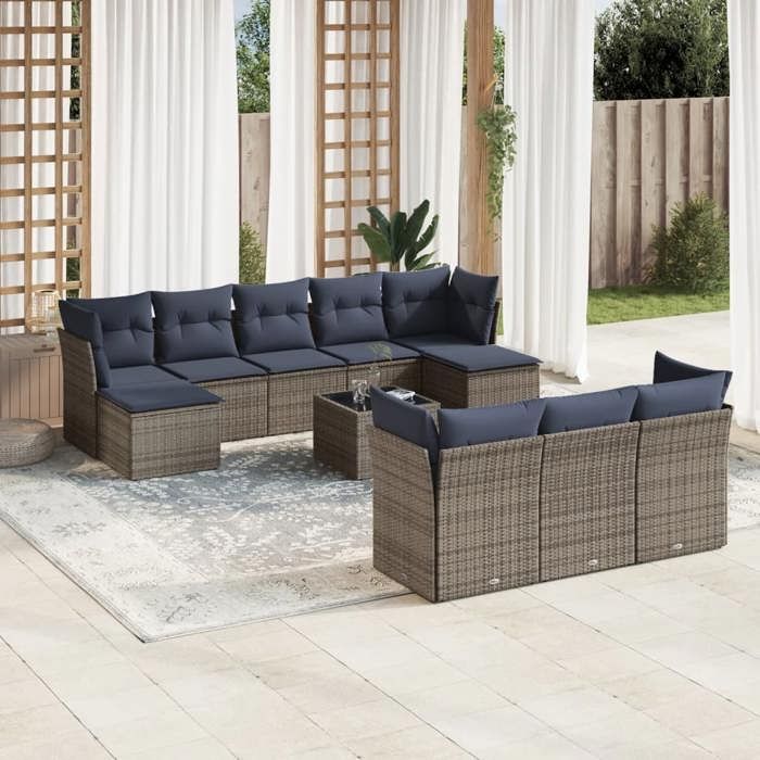 VidaXL Salon de Jardin avec Coussins 10 pcs, Canapés avec Pieds Réglables, Ensemble de Meubles d'Extérieur Patio Terrasse 3218331