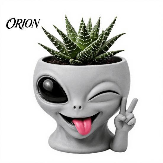 Lustige Alien-Pflanztopf-Gesichtstopf, 3D-gedruckter Neuheits-Blumentopf, Niedlicher Grauer Dekorativer Halter Kopf für Sukkulenten Kakteen Haus Tisch Regal Dekoration
