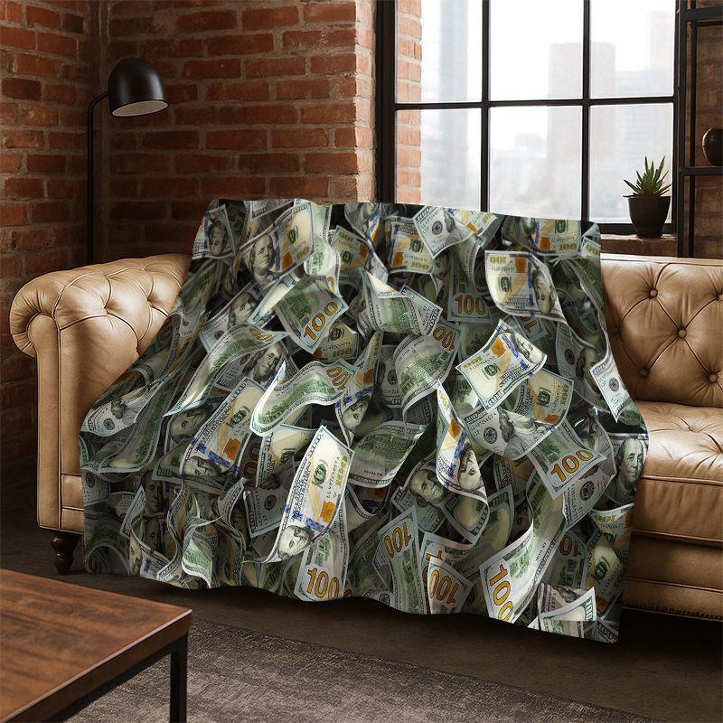 Cartoon Dollar Euro Money Rich Flannel Blanket Soft Warm Throw Blanket for Bedroom Living Room Bed Travel Camping Picnic Gift