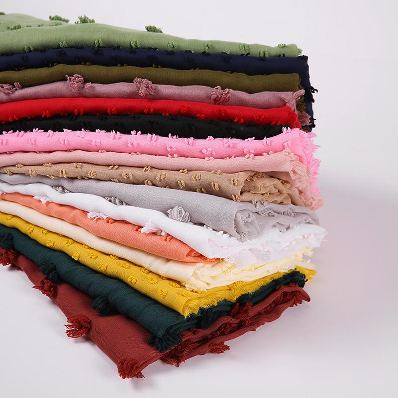 Flocked Bubble Chiffon Scarf Hijabs For Muslim Women Soild Color Breathable Islamic Headscarf Arab Head Scarves