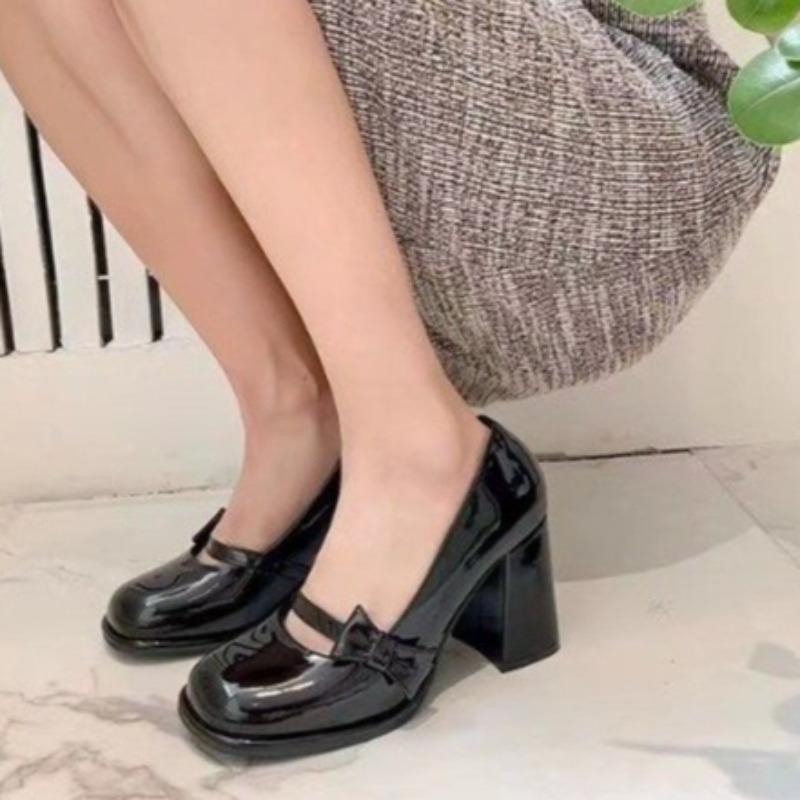 Coarse Heel Shoes Spring New Round Head Shallow Mouth Butterfly Knot Set Foot Waterproof, Non-slip Wear-resistant High Heels
