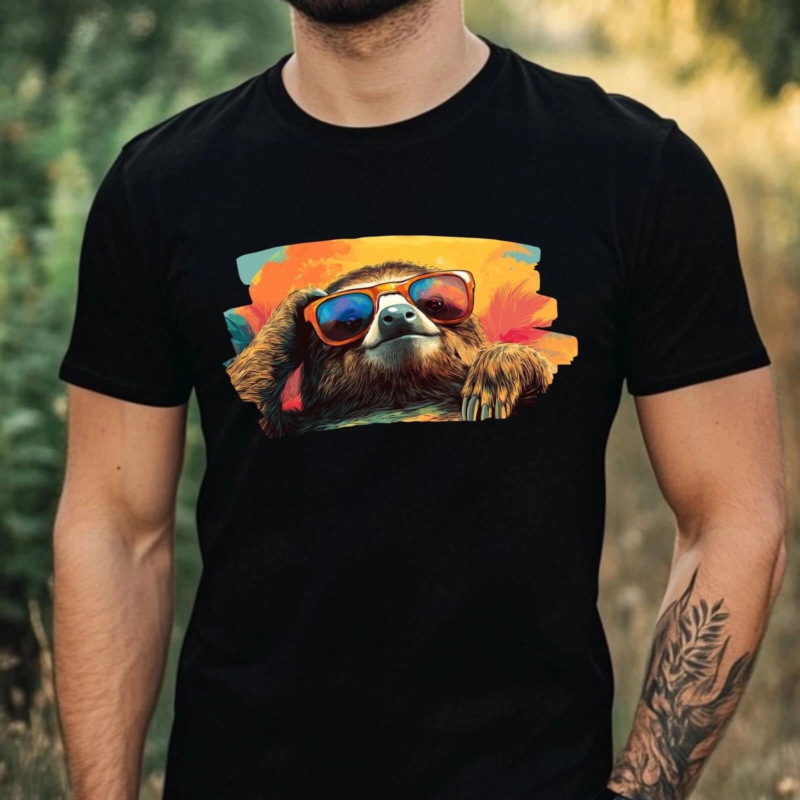 T-Shirt Herren Faultier mit Sonnenbrille Motiv Baumwolle Größe XS bis 5XL XXXL