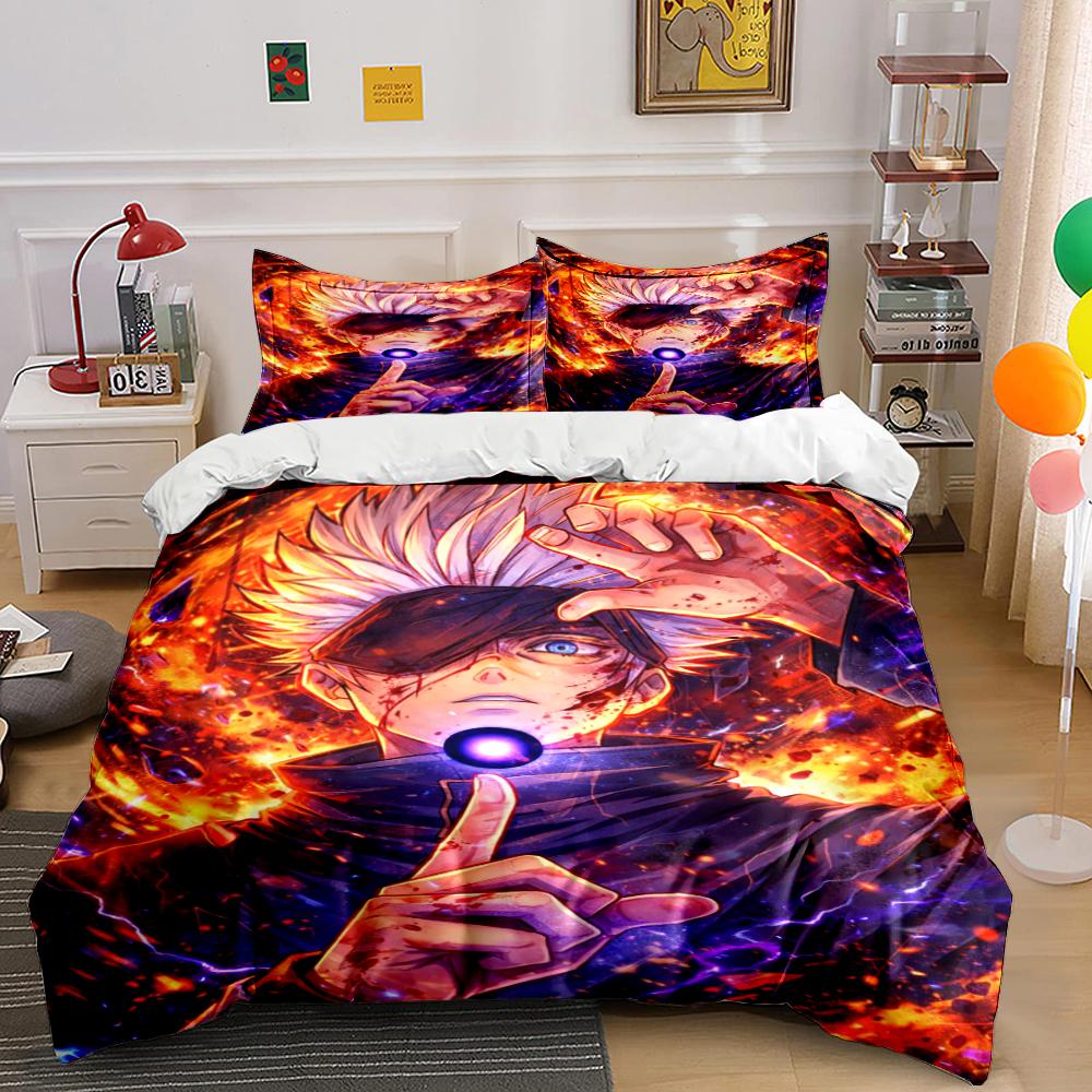 Anime Character Fiery Design Bedding Set Bedding set (1 duvet cover, 2 pillowcases, duvet not included)
