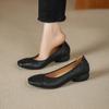 French soft leather light mouth single shoes women's low thick heel ladyshoes soft sole comfortable versatile small leather shoes middle age