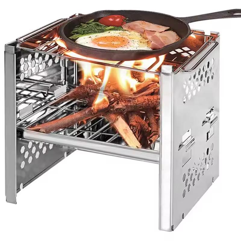 Faltbarer Edelstahl-Holzkohlegrill für den Außenbereich und Camping
