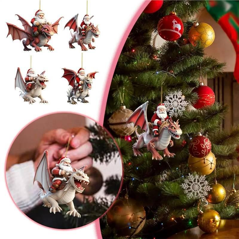 Santa Dinosaur Hanging Ornament for Christmas Tree & Home Decoration