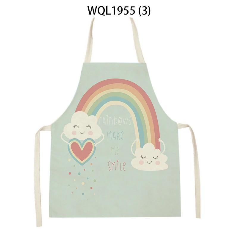 Cartoon Rainbow Clouds Kitchen Sleeveless Apron Women Men Linen Waist Bib Home Cleaning Apron Cute Animal Household Pinafore