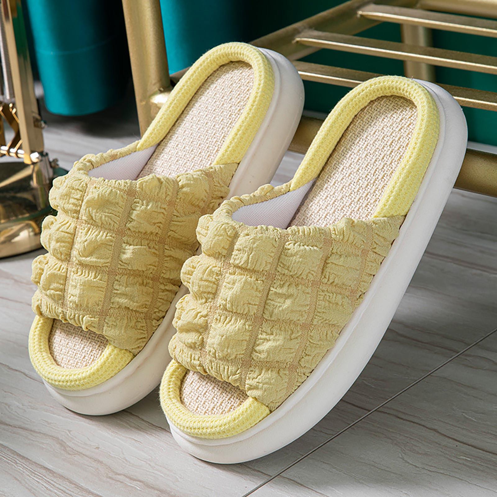 

Льняные парные хлопковые льняные сандалии с толстой подошвой, домашние тапочки, женские тапочки 36 жёлтый