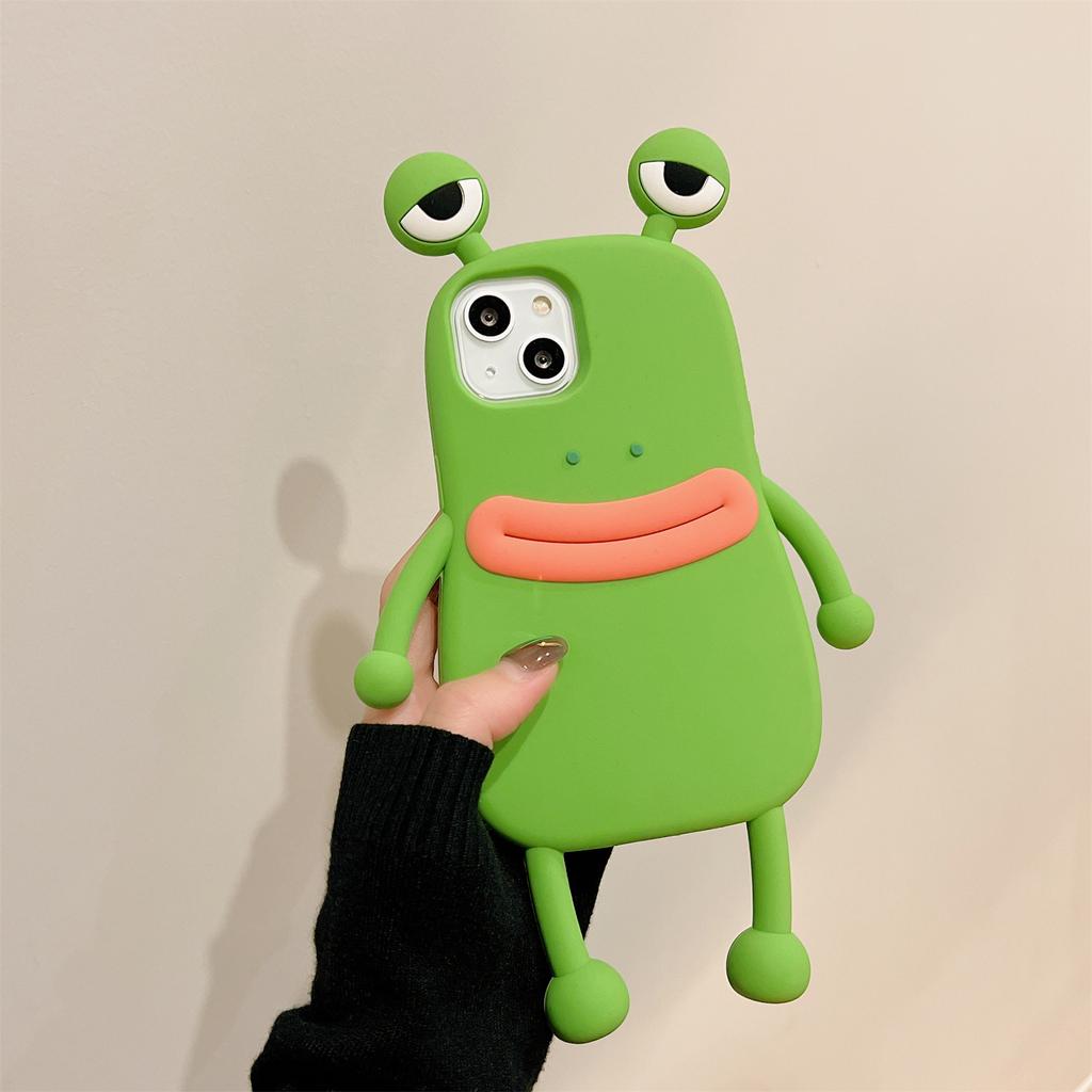 For iPhone 15 Silicone Case Cute Sausage Mouth Frog Design Shockproof Phone Back Cover