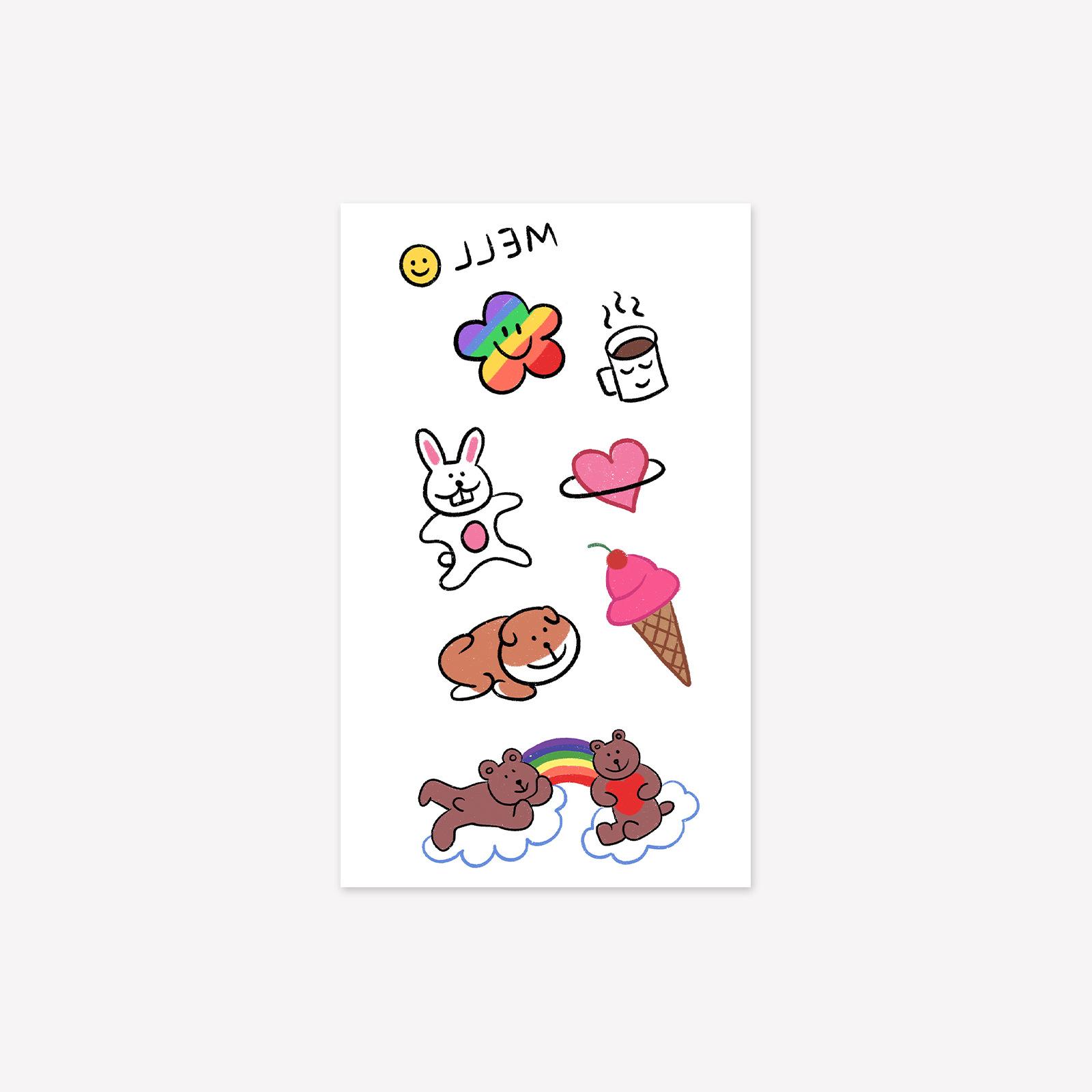

Sweet Girl Style Cartoon Rabbit Rainbow Small Picture Tattoo Sticker Fresh Arm Wrist Mini Waterproof Tattoo Sticker 11*18CM