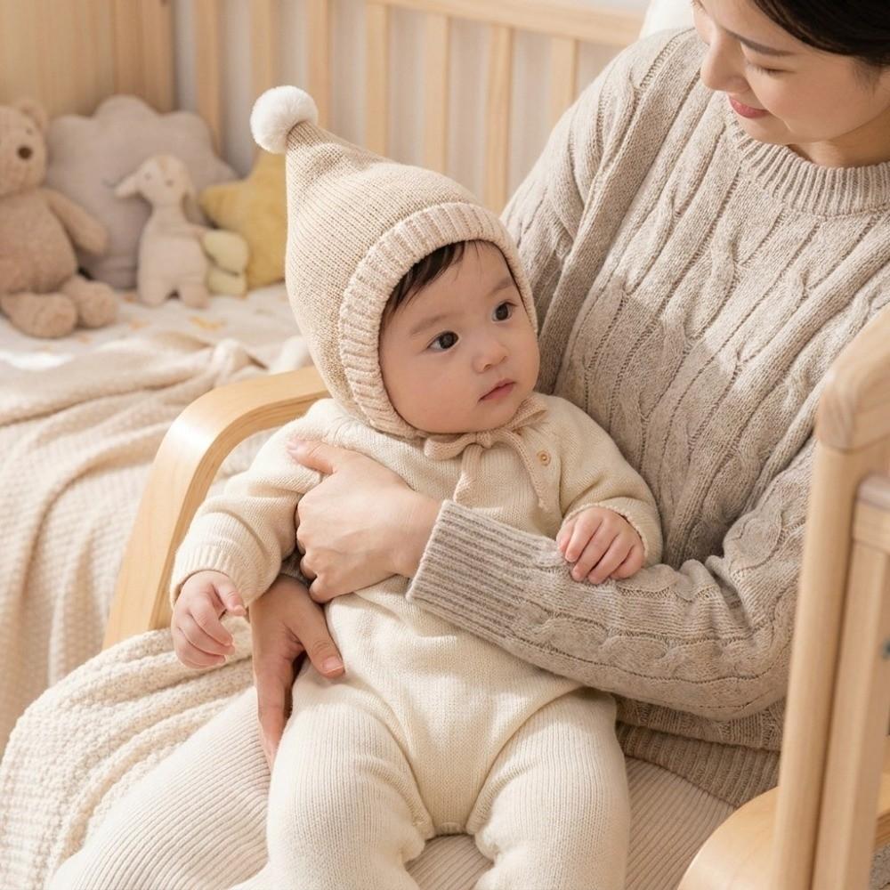 Cute Pompom Knitted Hat Thickened Toddler Beanie Fashion Ear Flap Hat Outdoor Play