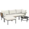 Garden Set 5 Pieces, Modular L Rattan with Cushions, Khaki Color