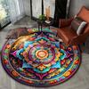 Mandala Flower Round Area Rugs - Non-Slip & Washable Polyester Carpet for Bedroom, Living Room & Farmhouse Decoration