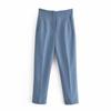 Women Solid Color High Waist Pockets Buttons Office Lady Orange Suit Pants Trousers