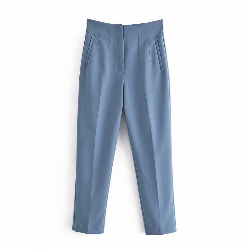 Women Solid Color High Waist Pockets Buttons Office Lady Orange Suit Pants Trousers
