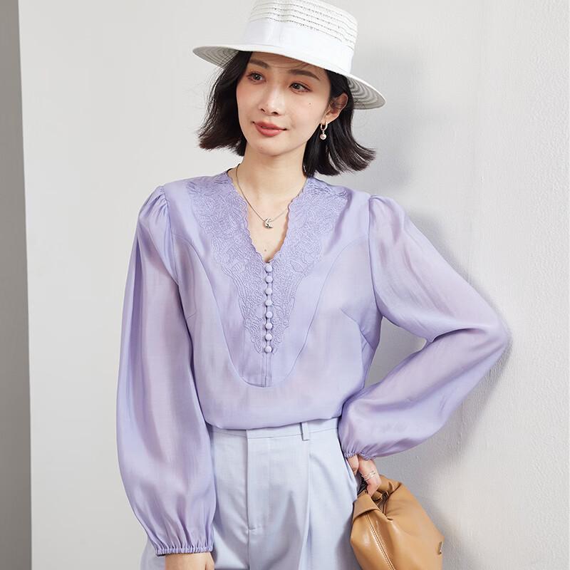 Mist Path French Elegant Lace Tencel V-neck Blouse