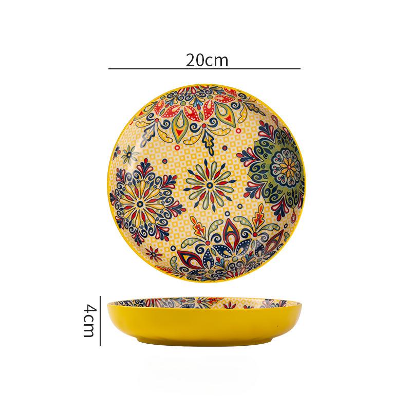 17.5cm/20cm Bohemian Ceramic Plate Creative Fruit Plate Steak Plate Deep Plate Round Plate Tableware
